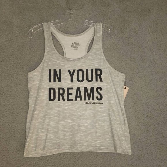 BCBGeneration Womens In Your Dreams Tank Top Gray‎ Racerback Scoop Neck M New - Picture 1 of 8